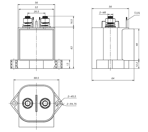 带预充直流接触器尺寸图 带预充直流接触器尺寸图