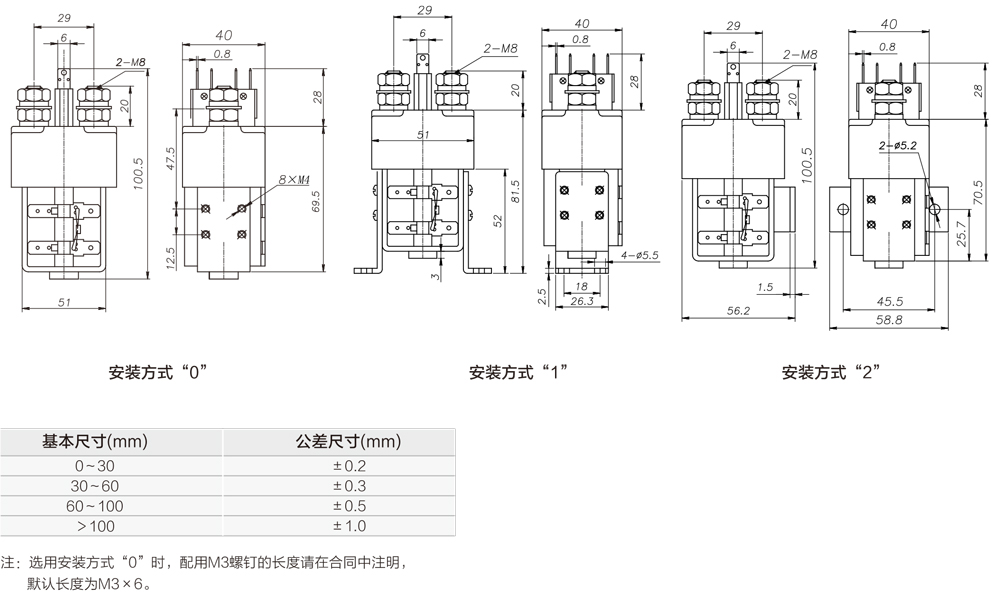 直流接觸器型號(hào)尺寸圖